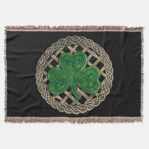Black Shamrock on Celtic Knott Throw Blanket Filt