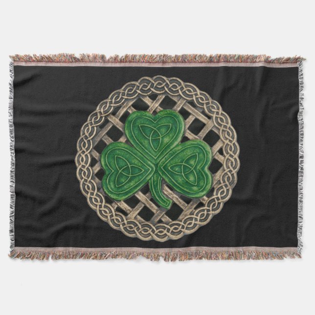 Black Shamrock on Celtic Knott Throw Blanket Filt (Framsidan)