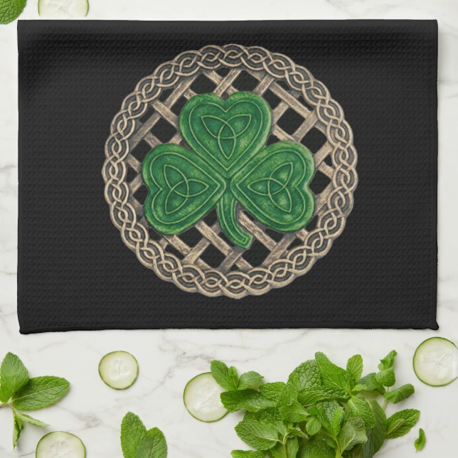 Black Shamrock på Celtic Knots kökshanddum Kökshandduk (Vikta)