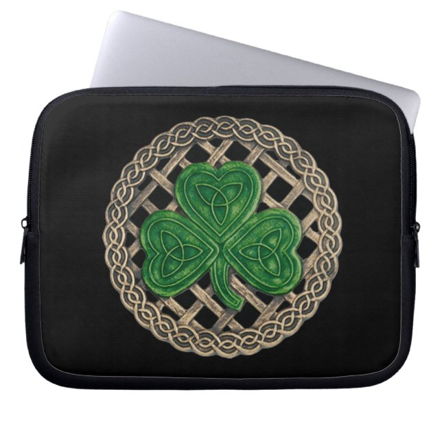 Black Shamrock på keltiska knots Laptop sleeve (Framsidan)