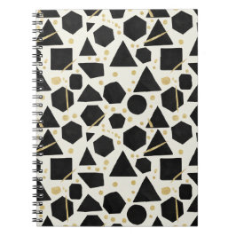Black Shapes and Gold Confetti Pattern Anteckningsbok