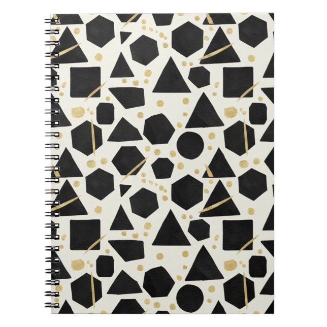 Black Shapes and Gold Confetti Pattern Anteckningsbok (Framsidan)