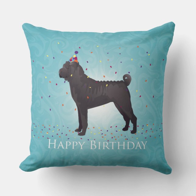 Black Shar Pei Birthday Design Kudde (Framsida)