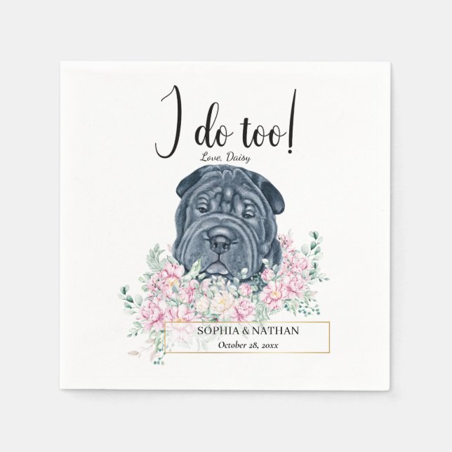 Black Shar Pei Hund Bröllop Cocktail Napkins Pappersservett (Framsidan)
