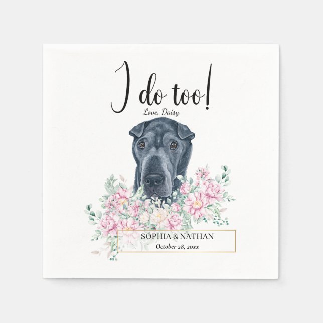 Black Shar Pei Hund Bröllop Cocktail Napkins Pappersservett (Framsidan)
