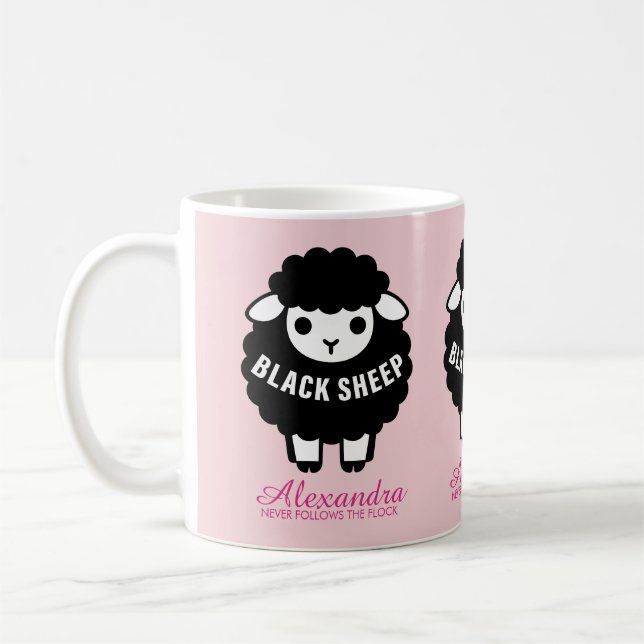 Black Sheep Pink Script Never Follows The Flock Kaffemugg (Vänster)