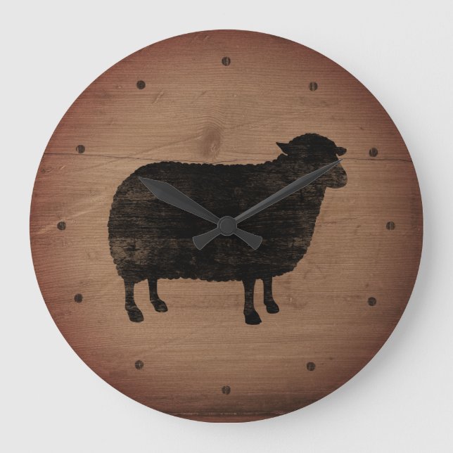 Black Sheep Silhouette Rustic Stil Stor Klocka (Framsida)