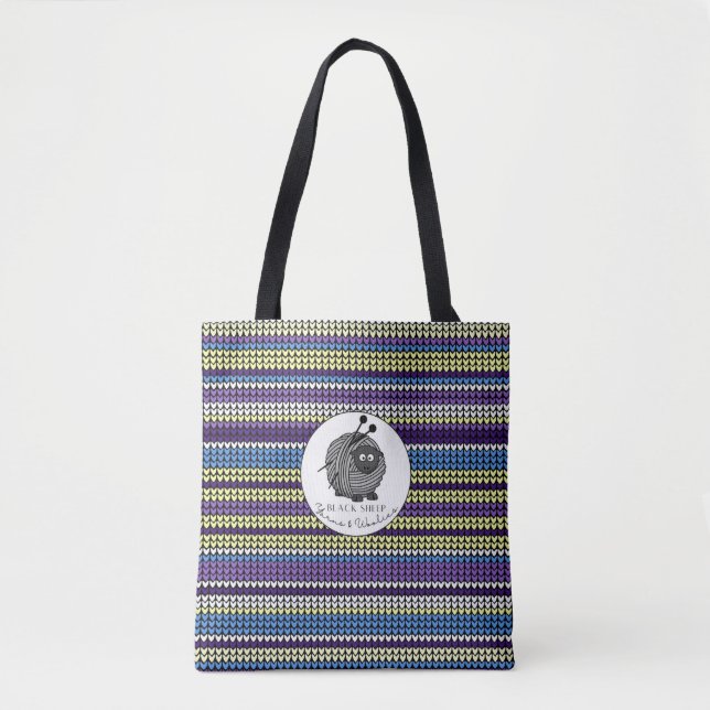 Black Sheep Yarns & Woolies Sticka Print Tote Tygkasse (Framsida)