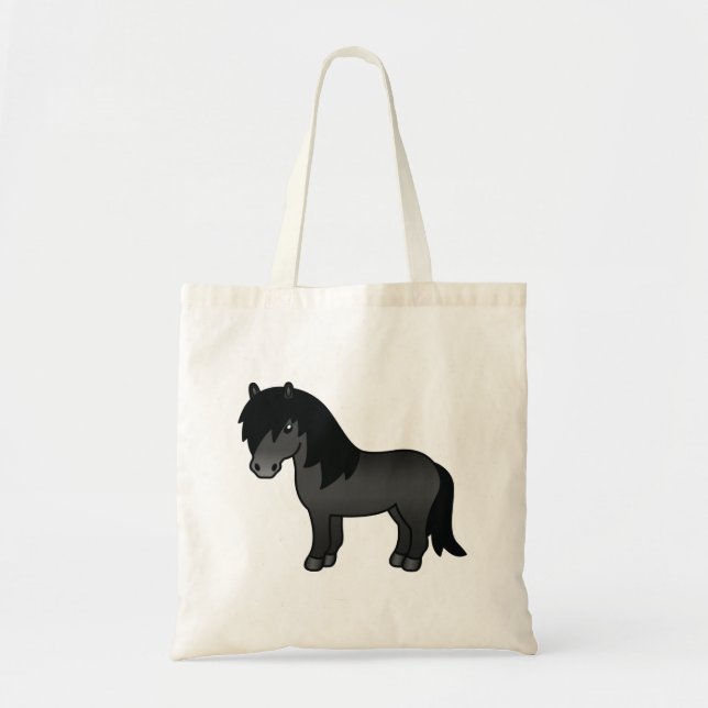 Black Shetland Pony Cute Tecknad Illustration Tygkasse (Framsidan)