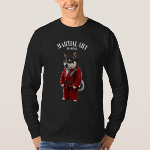 Black Shiba Hund Judo Karate Master in Red Judogi T Shirt