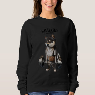 Black Shiba Hund Muscle Training with Barbell Shru T Shirt