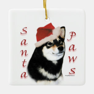 Black Shiba Inu Santa Tassar Keychain Julgransprydnad Keramik