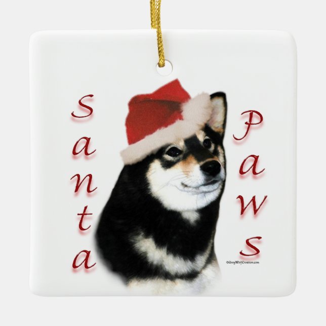 Black Shiba Inu Santa Tassar Keychain Julgransprydnad Keramik (Framsida)
