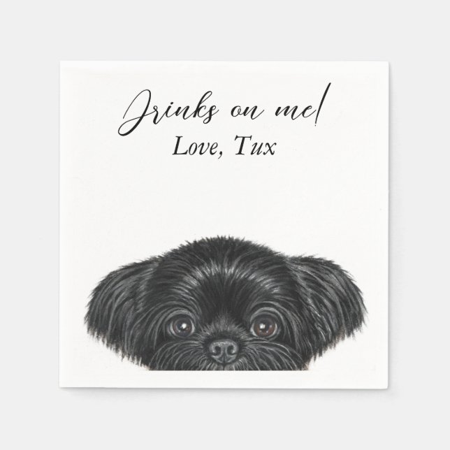 Black Shih Tzu Bröllop Cocktail Napkin Pappersservett (Framsidan)