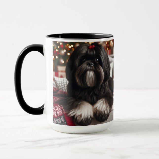 Black Shih Tzu Christmas Coffee Mug Cup Mugg (Vänster)