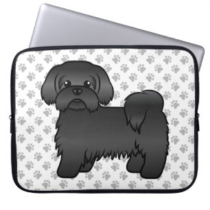 Black Shih Tzu Cute Tecknad hund Illustration Laptop Fodral