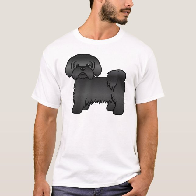 Black Shih Tzu Cute Tecknad hund Illustration T Shirt (Framsida)