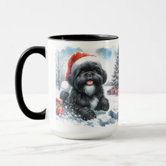Black Shih Tzu Dashing Thru Snow Christmas Mug Mugg