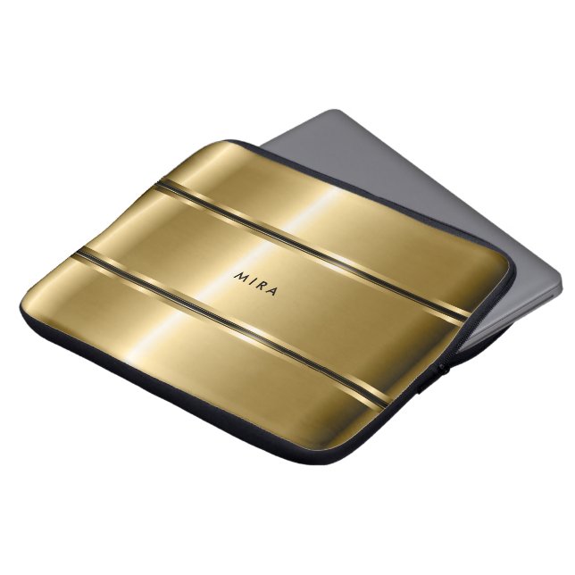 Black & Shiny Metallic Guld Rand Laptop Fodral (Framsida topp)