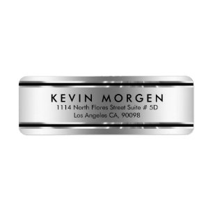 Black & Shiny Silver-Grått Rand Returadress Etikett