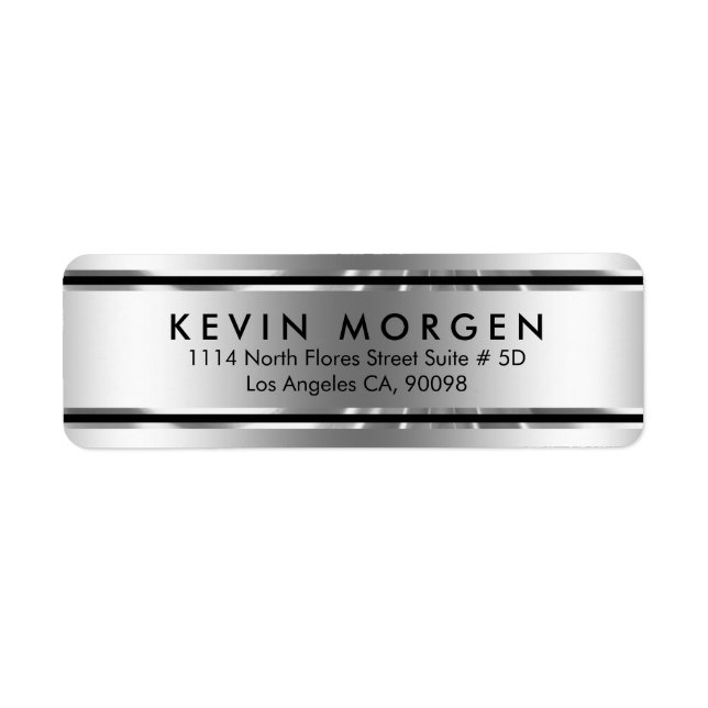 Black & Shiny Silver-Grått Rand Returadress Etikett (Framsidan)