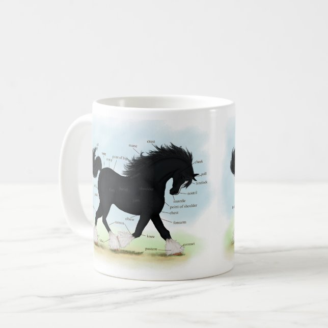 Black Shire Horse Educational Anatomical Chart Kaffemugg (Framsida vänster)