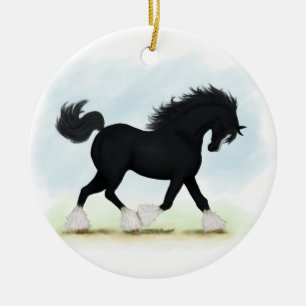 Black Shire Horse with Blaze and Stockings Julgransprydnad Keramik