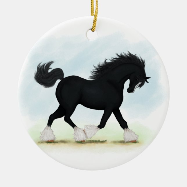 Black Shire Horse with Blaze and Stockings Julgransprydnad Keramik (Framsidan)