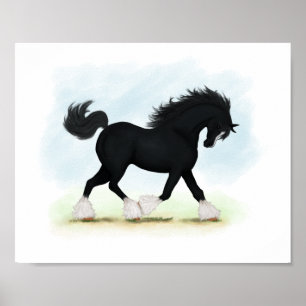 Black Shire Horse with Blaze and Stockings Poster