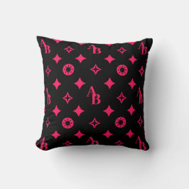 Black + Shock rosa Anpassningsbar Initial Monogram Kudde