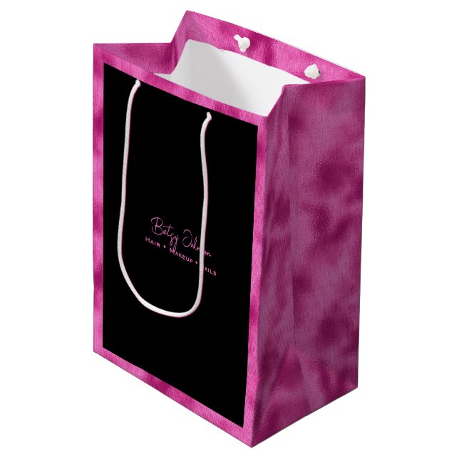 Black & Shock rosa Faux Foil Gift Bag (Framsidan Vinklad)