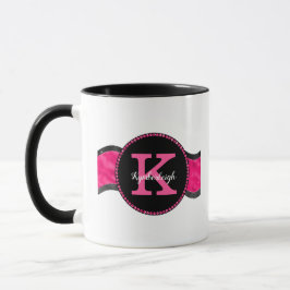 Black Shock rosa Grått Vågar Girly Glam Monogram N Mugg