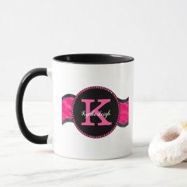 Black Shock rosa Grått Vågar Girly Glam Monogram N Mugg