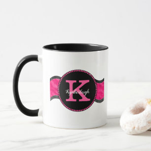 Black Shock rosa Grått Vågar Girly Glam Monogram N Mugg