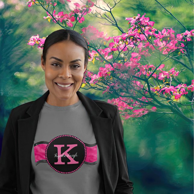 Black Shock rosa Grått Vågar Girly Glam Monogram N T Shirt (Skapare uppladdad)