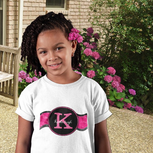 Black Shock rosa Grått Vågar Girly Glam Monogram N T Shirt (Skapare uppladdad)