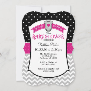 Black Shock rosa Polkadot Chevron Baby Shower Inbj Inbjudningar