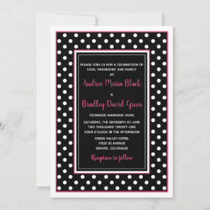 Black Shock rosa White Polka Dot Wedding-inbjudan Inbjudningar