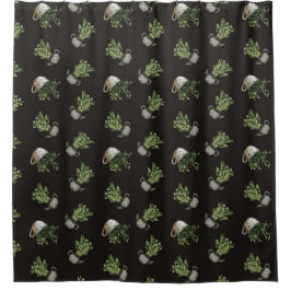 Black Shower Curtain för Cute Tekopp Plant Pattern