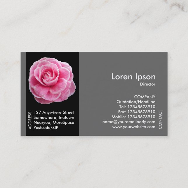 Black Side Band Flower - Rosa Camellia Visitkort (Framsida)