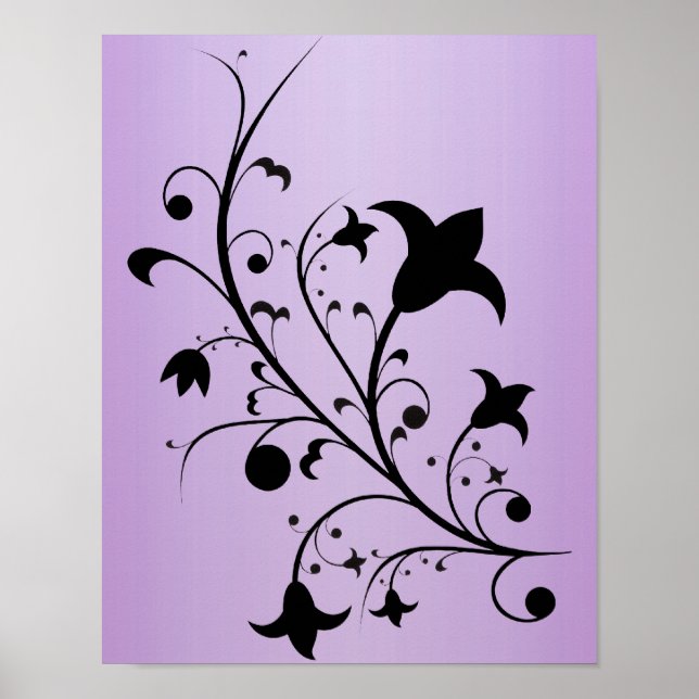 Black Silhouette Abstrakt Rulla Flowers Lila Poster (Framsidan)