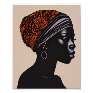 Black Silhouette African American Woman Head Wrap Fototryck