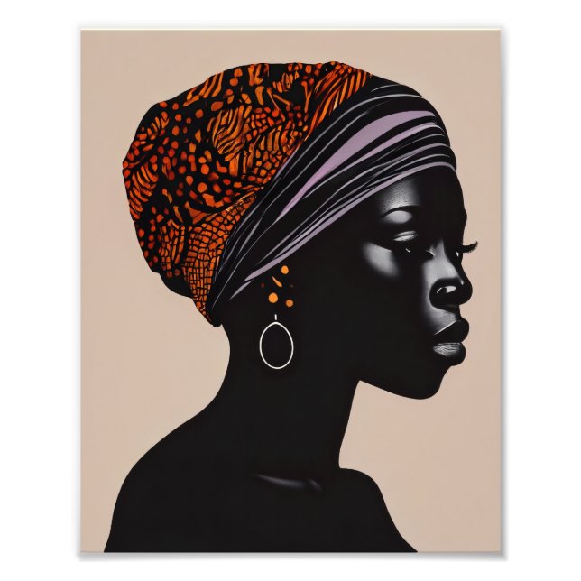 Black Silhouette African American Woman Head Wrap Fototryck (Framsidan)
