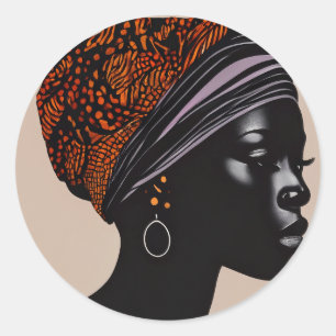 Black Silhouette African American Woman Head Wrap Runt Klistermärke