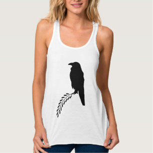 Black Silhouette Blackbird Raven Linne Med Racerback