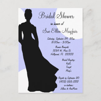 Black Silhouette Bride Blue Polka Dot Background Inbjudan Vykort