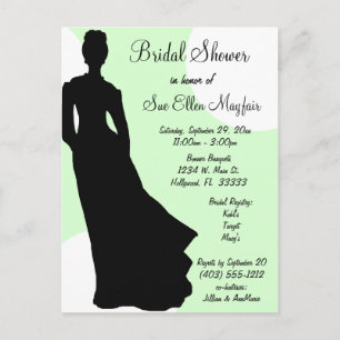 Black Silhouette Bride Grönt Polka Dot Background Inbjudan Vykort