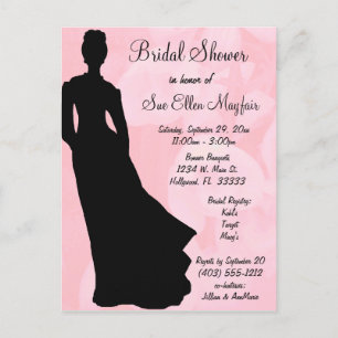 Black Silhouette Bride Rosa Blommigt Background Inbjudan Vykort