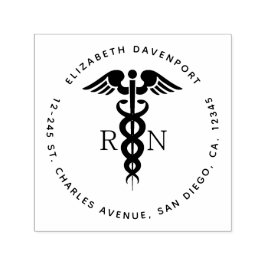 Black Silhouette Caduceus Registered Nurse RN Självfärgande Stämpel