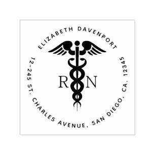 Black Silhouette Caduceus Registered Nurse RN Självfärgande Stämpel